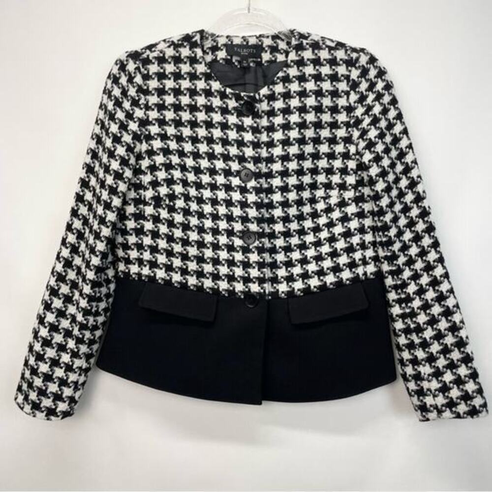 Talbots Houndstooth Blazer Tweed‎ Black White Size 6 Petite